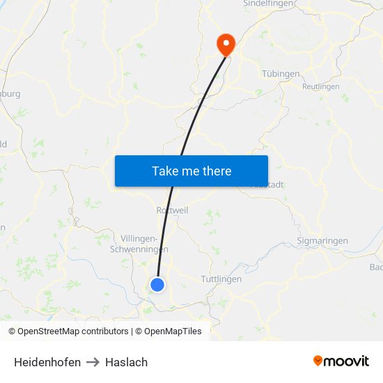 Heidenhofen to Haslach map