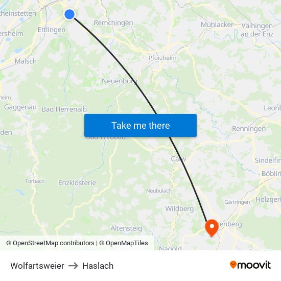 Wolfartsweier to Haslach map