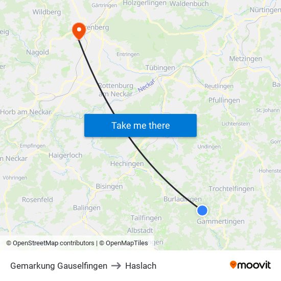 Gemarkung Gauselfingen to Haslach map