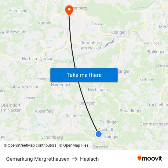 Gemarkung Margrethausen to Haslach map