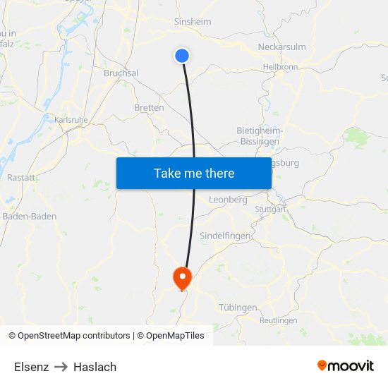 Elsenz to Haslach map