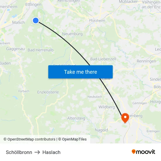 Schöllbronn to Haslach map