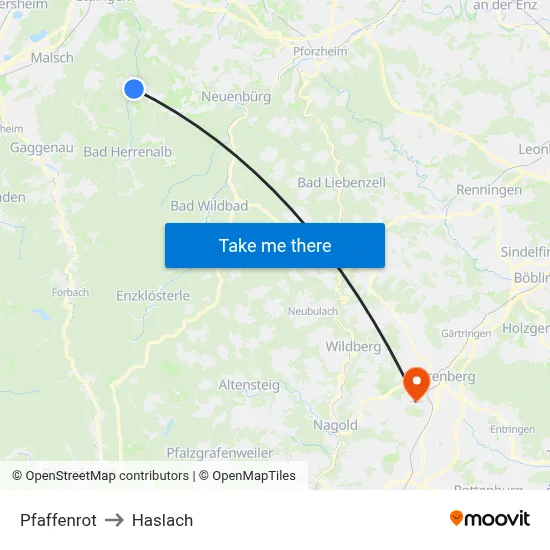 Pfaffenrot to Haslach map