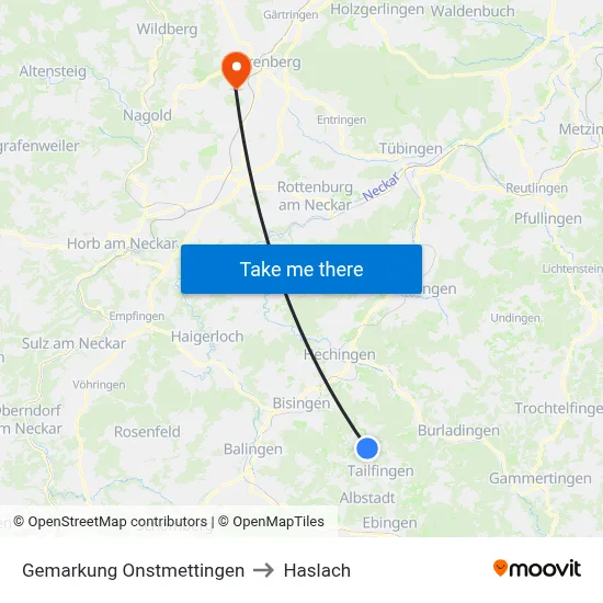 Gemarkung Onstmettingen to Haslach map