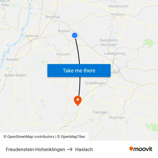 Freudenstein-Hohenklingen to Haslach map