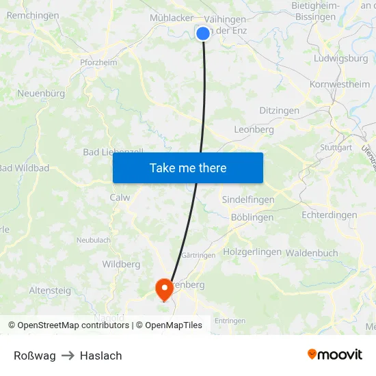 Roßwag to Haslach map