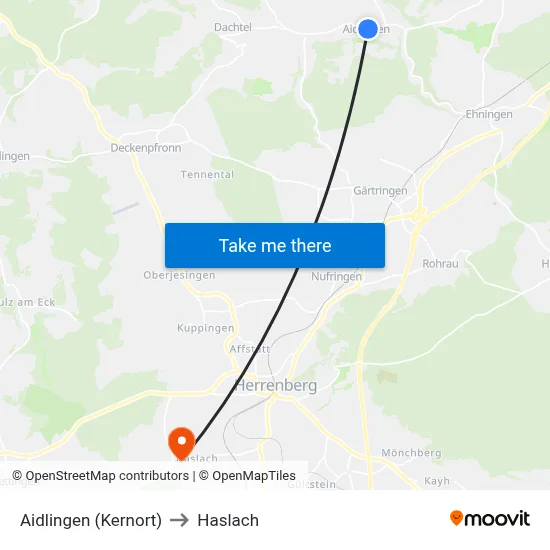 Aidlingen (Kernort) to Haslach map