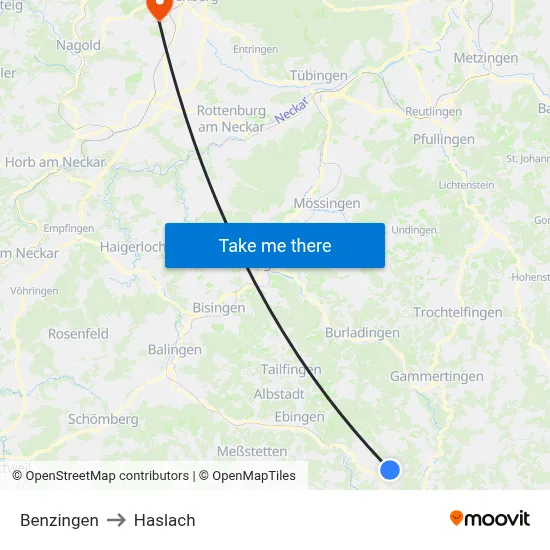Benzingen to Haslach map