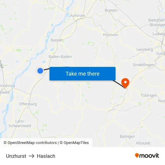 Unzhurst to Haslach map