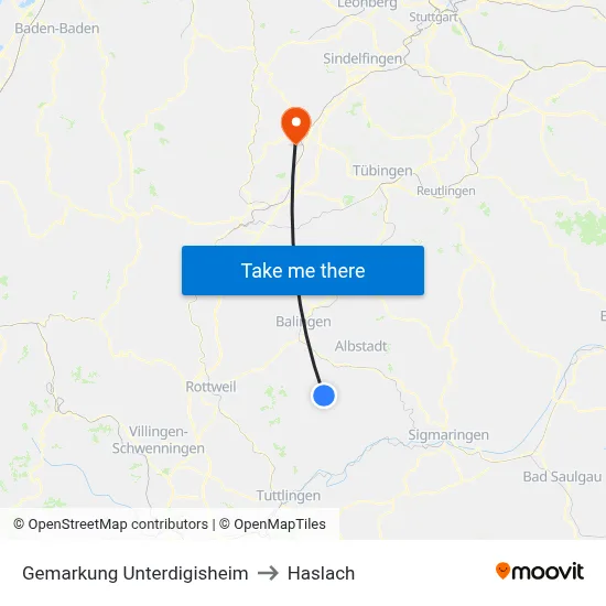 Gemarkung Unterdigisheim to Haslach map
