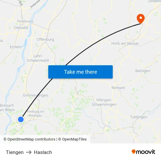 Tiengen to Haslach map