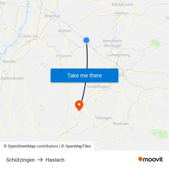 Schützingen to Haslach map