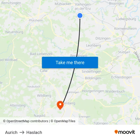 Aurich to Haslach map