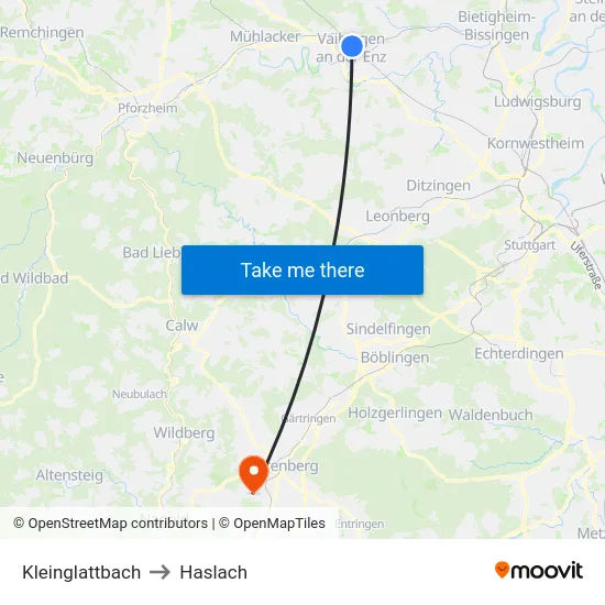Kleinglattbach to Haslach map