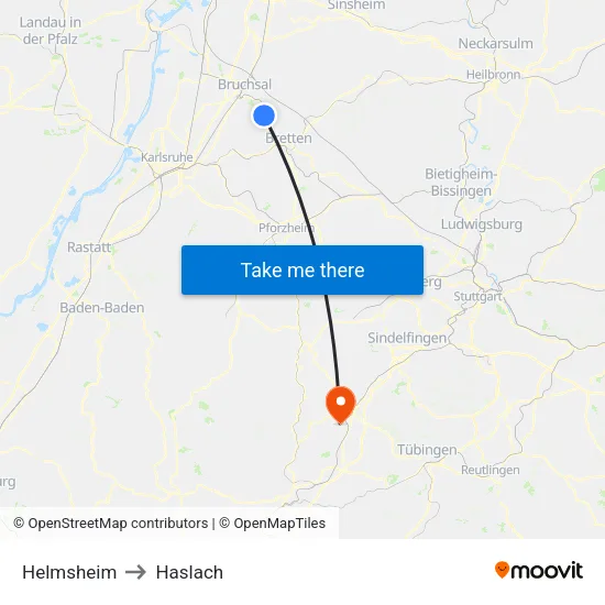 Helmsheim to Haslach map