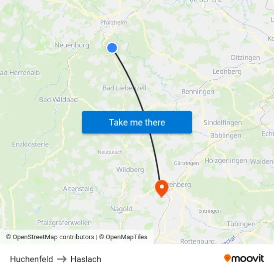 Huchenfeld to Haslach map