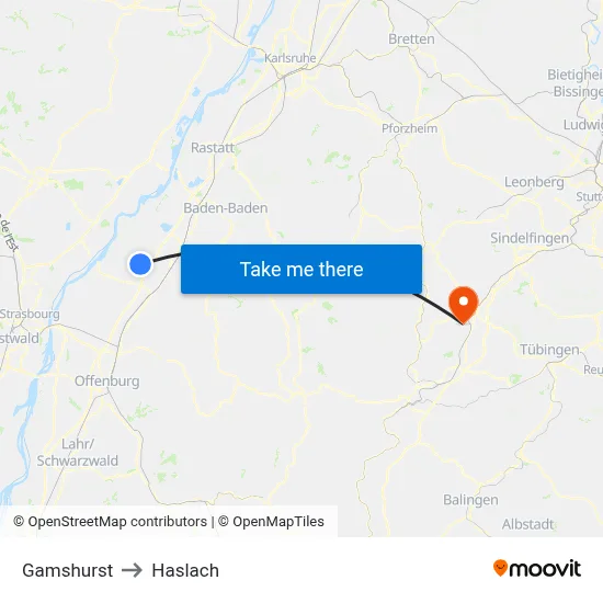 Gamshurst to Haslach map