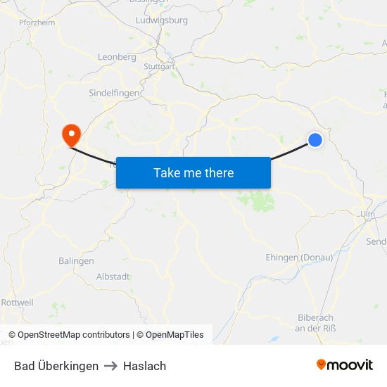 Bad Überkingen to Haslach map