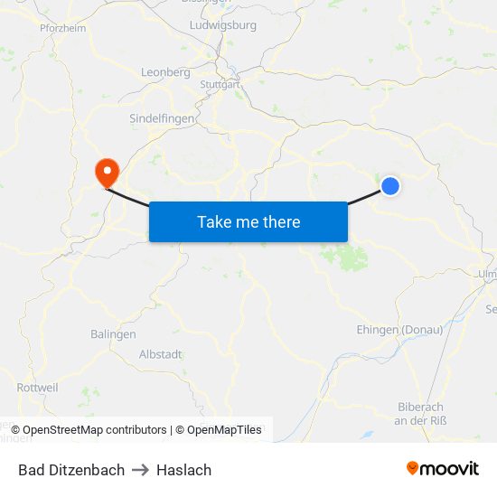 Bad Ditzenbach to Haslach map