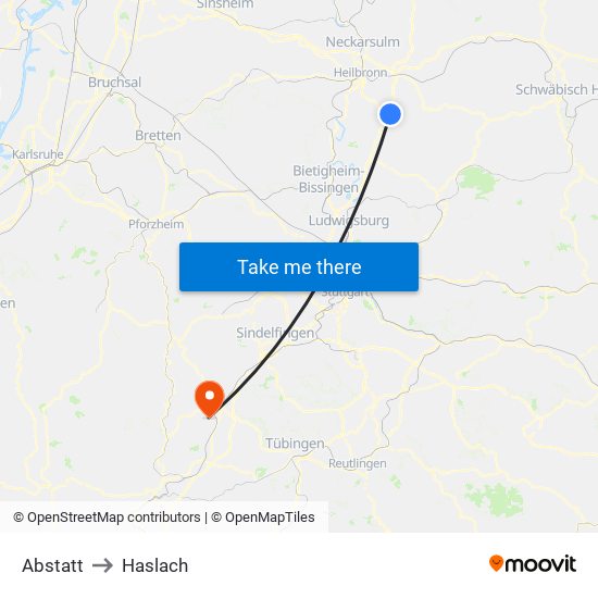 Abstatt to Haslach map