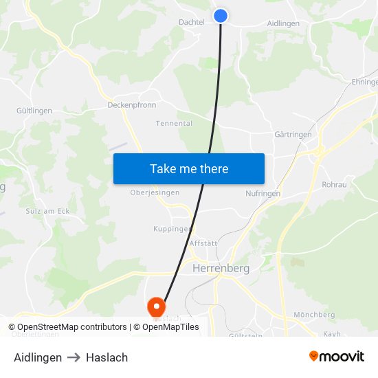 Aidlingen to Haslach map