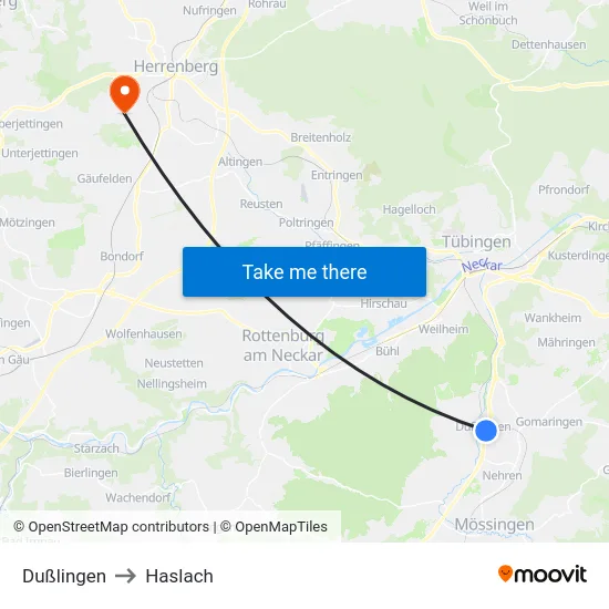 Dußlingen to Haslach map