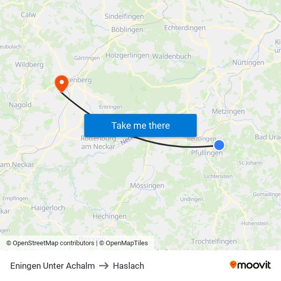 Eningen Unter Achalm to Haslach map