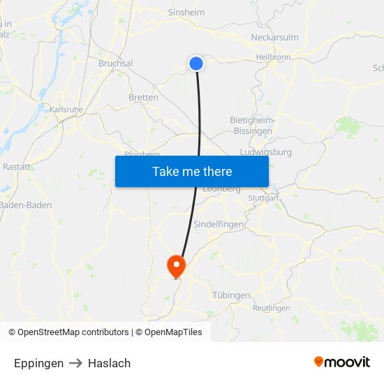 Eppingen to Haslach map