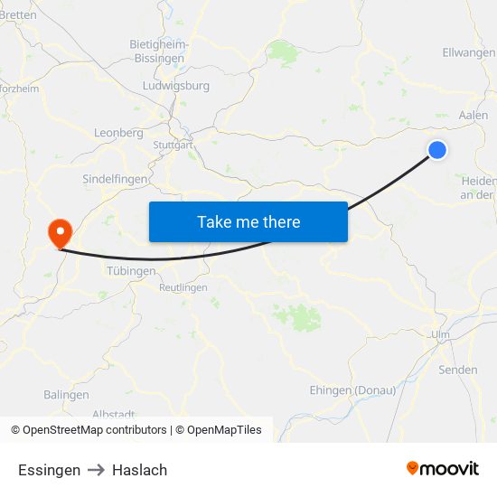 Essingen to Haslach map