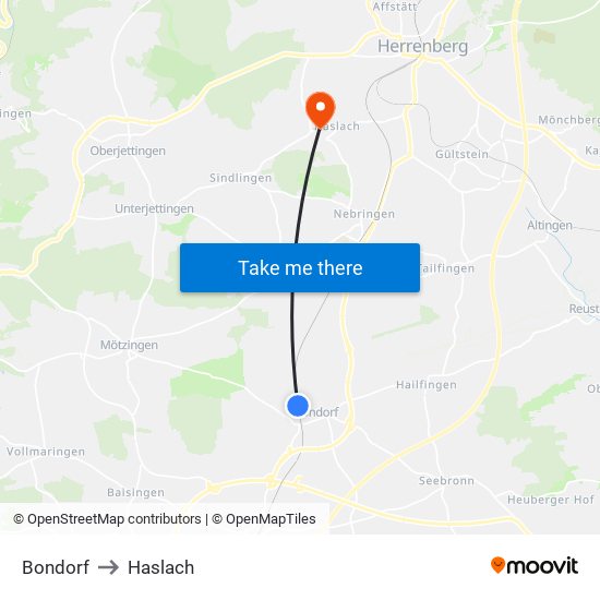 Bondorf to Haslach map