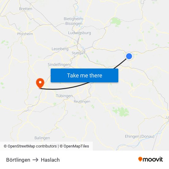 Börtlingen to Haslach map