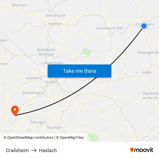 Crailsheim to Haslach map