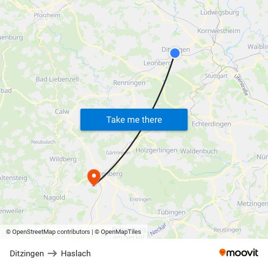 Ditzingen to Haslach map