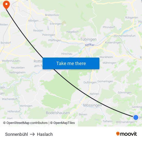 Sonnenbühl to Haslach map