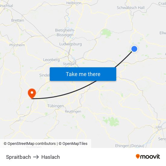 Spraitbach to Haslach map