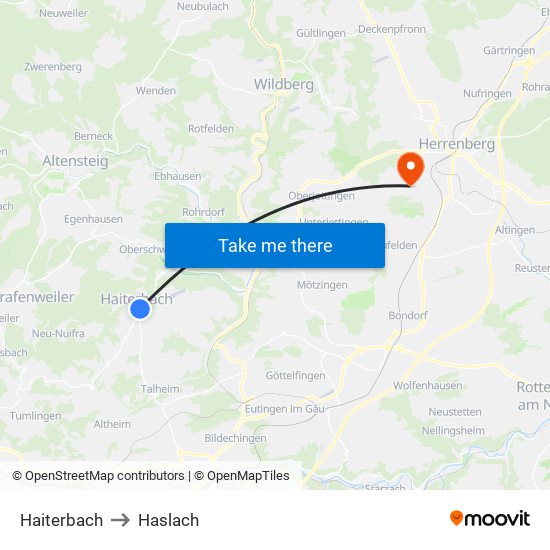 Haiterbach to Haslach map