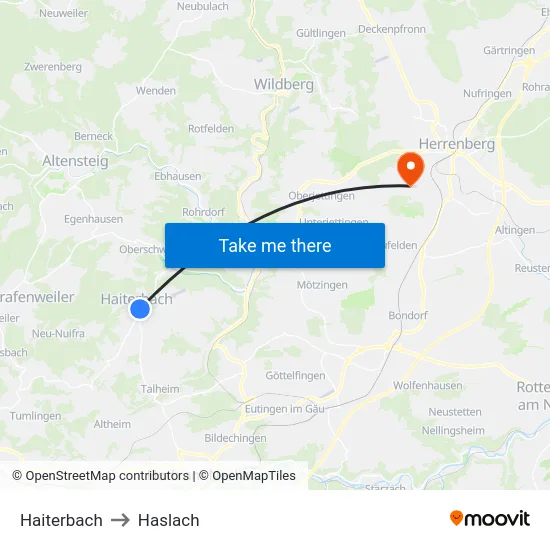 Haiterbach to Haslach map