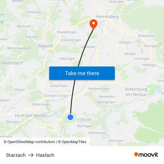 Starzach to Haslach map