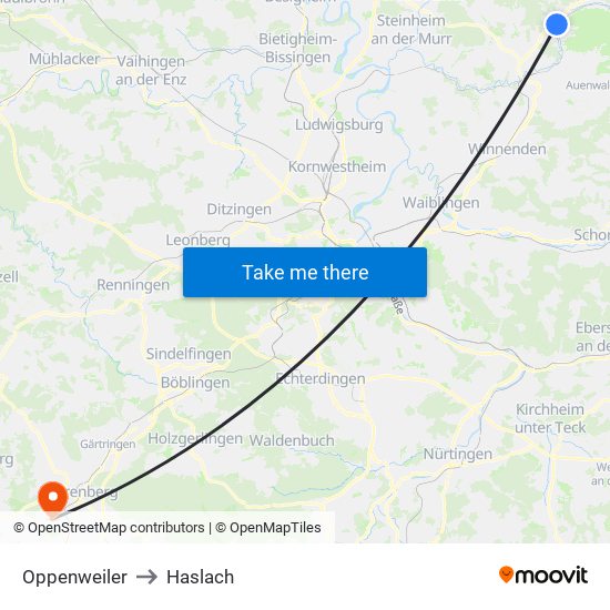 Oppenweiler to Haslach map