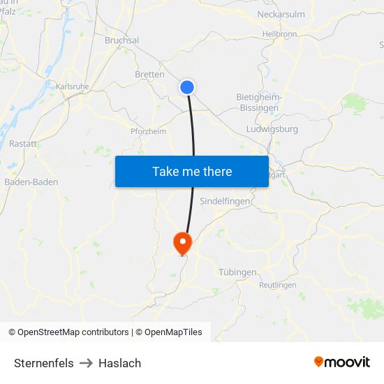 Sternenfels to Haslach map