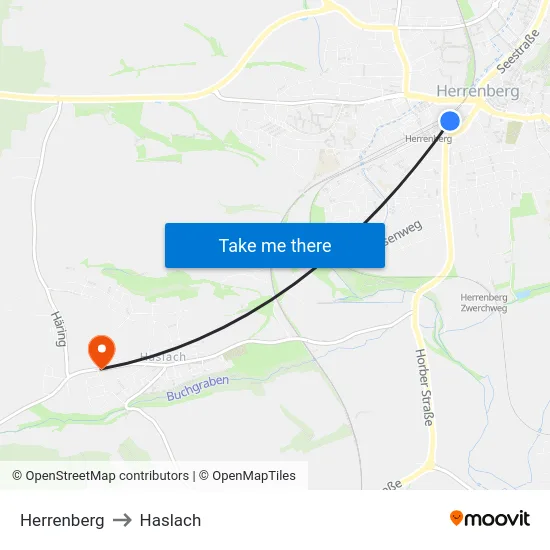 Herrenberg to Haslach map