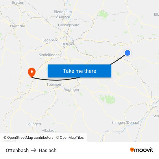 Ottenbach to Haslach map