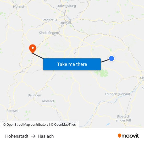 Hohenstadt to Haslach map