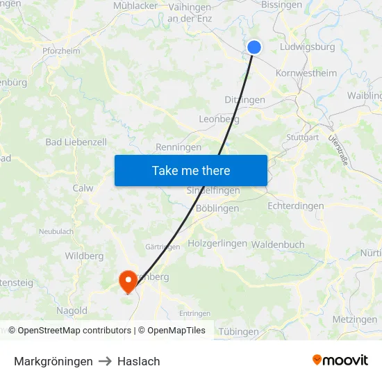 Markgröningen to Haslach map