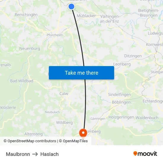 Maulbronn to Haslach map