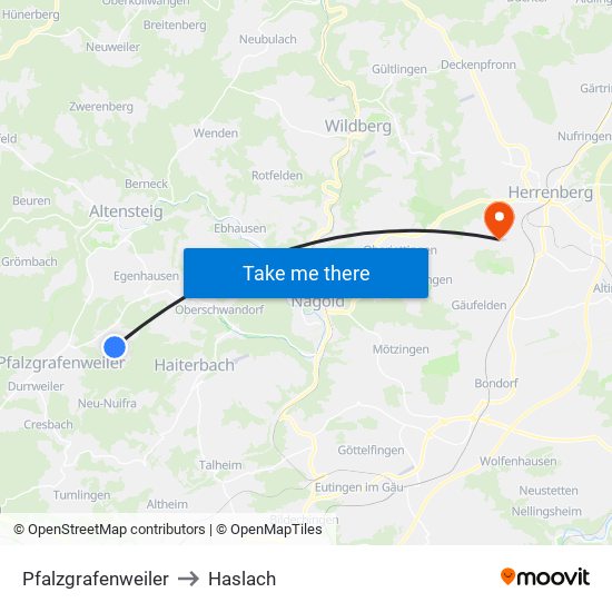 Pfalzgrafenweiler to Haslach map