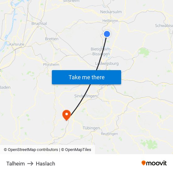 Talheim to Haslach map