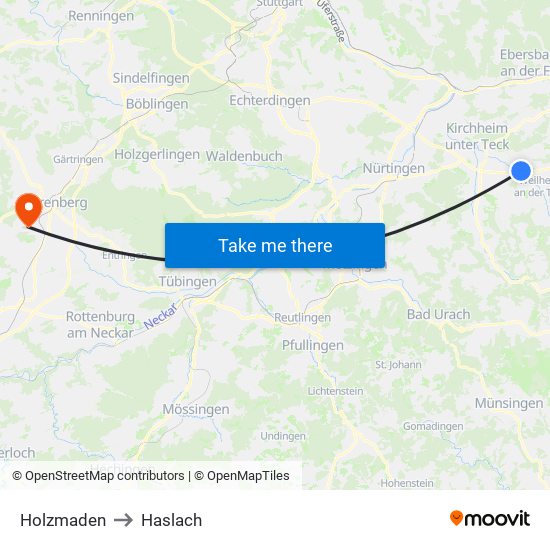 Holzmaden to Haslach map