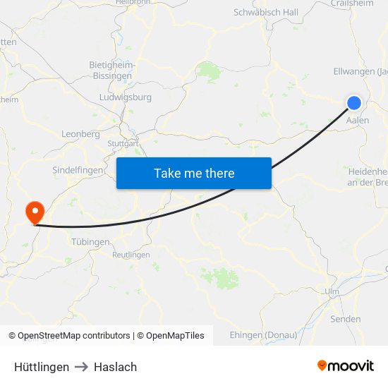 Hüttlingen to Haslach map