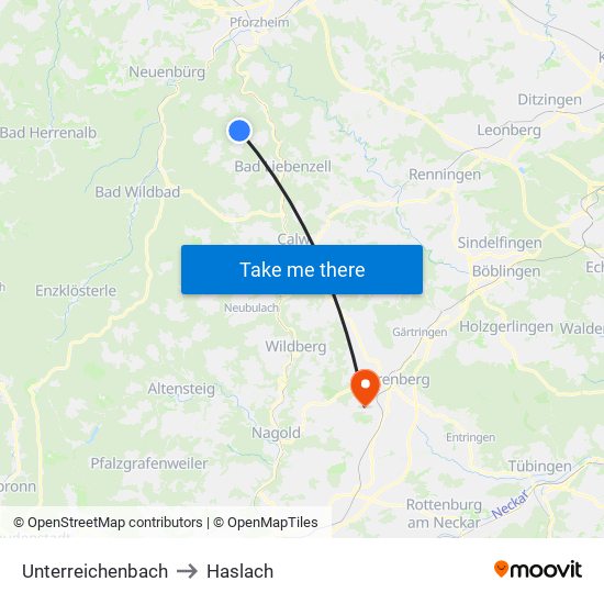 Unterreichenbach to Haslach map